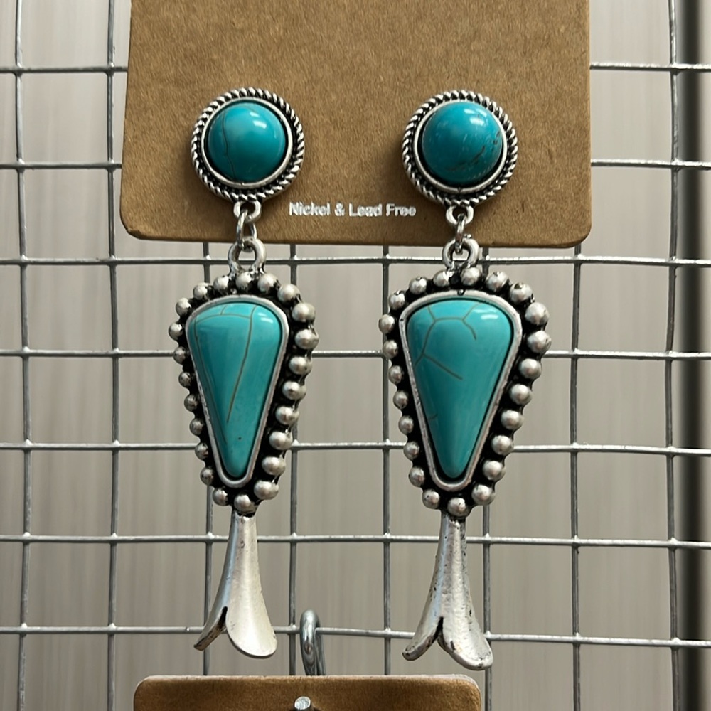 Squash Blossom Turquoise Earrings